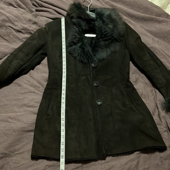 Blue duck shearling coat with fur trim suede jacket - Picture 7 of 7